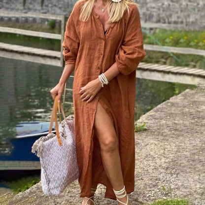 Lighteme Damen Modisches Kleid mit Knopfleiste