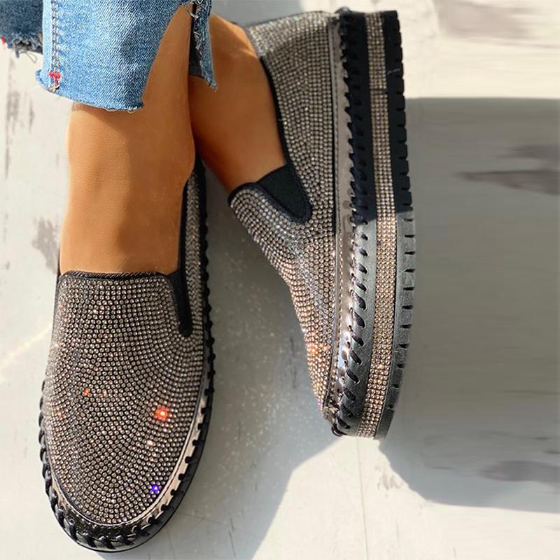 Ihrtrade Women Casual Fashion Rhinestone Slip-on Loafers