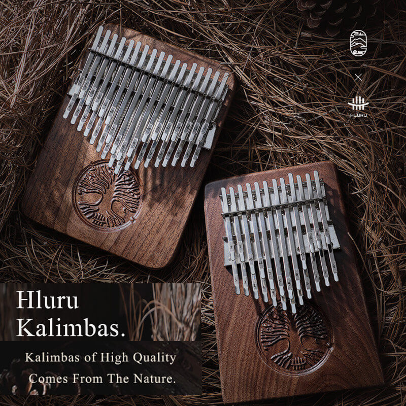 Lighteme Tree of Life 24 Key Flat Board Kalimba Thumb Piano, American Black Walnut Rounded Single Board B Tone Kalimba Instrument