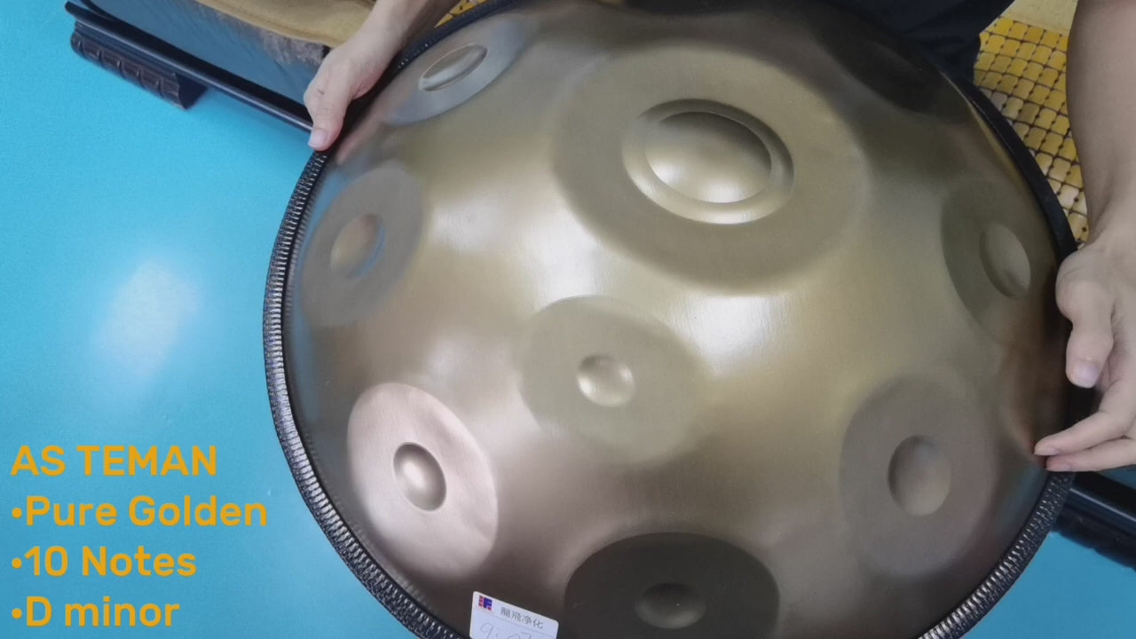 AS TEMAN Handpan Pure Golden 10 Notes D Minor Scale Hangdrum with gift set