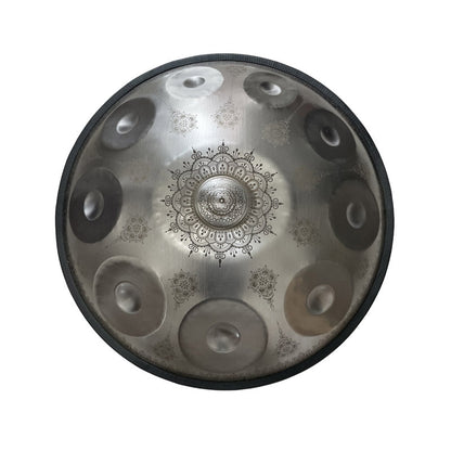 Lighteme Handpan Drum High-end 22 Inch 10 Notes Kurd Scale D Minor, Available in 432 Hz and 440 Hz, Featured High-end Stainless Steel Percussion Instrument - Laser engraved Mandala pattern. Never fade.