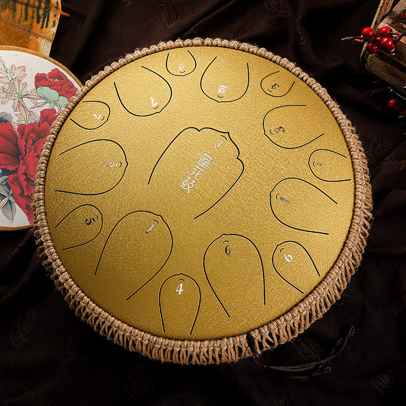 Lighteme Huashu Upgrade Lotus Carbon Steel Tongue Drum 14 Inches 15 Notes C Key (D KEY Can Be Customized)