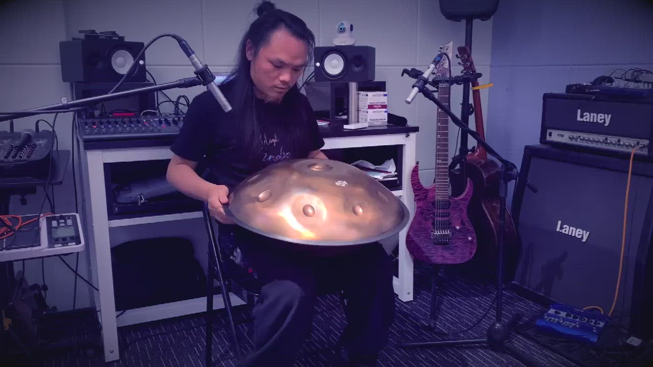 Lighteme Level C Upgrade Dazzling Gold Kurd Scale D Minor 22 Inch 10 Notes Stainless Steel Handpan Drum, Available in 440 Hz, High-end Percussion Instrument