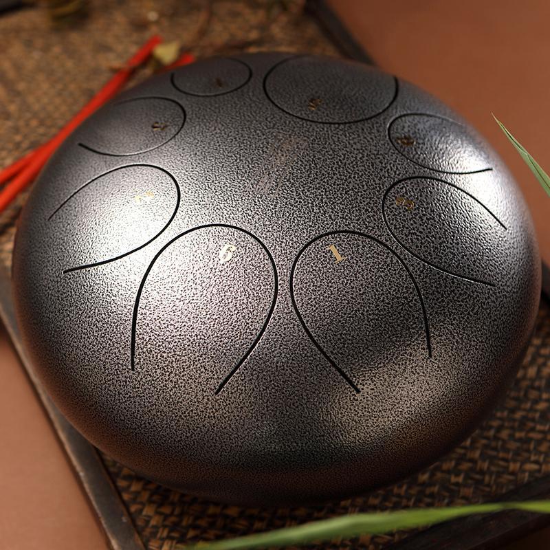 Lighteme Alloy Steel Tongue Drum 8 Tone D Key Round Tongue - 10 Inches / 8 Notes