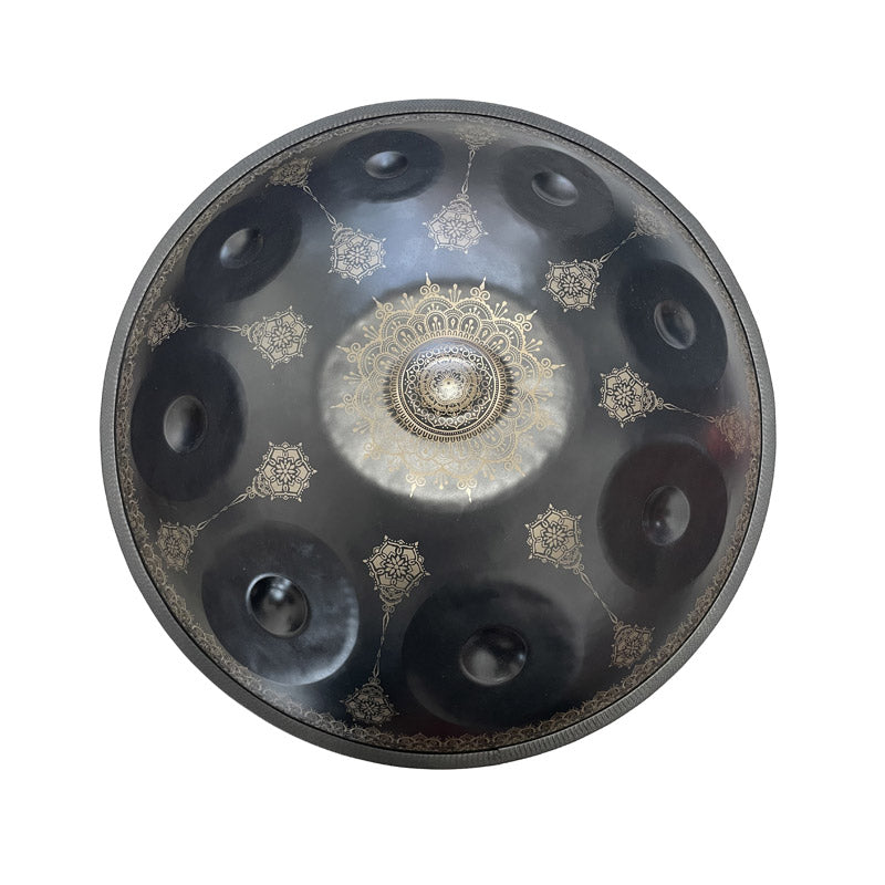 Lighteme Handpan Drum Handmade Drum Kurd Scale / Celtic Scale D Minor 22 Inch 9 Notes Featured, Available in 432 Hz and 440 Hz, High-end Nitride Steel Percussion Instrument - Laser engraved Mandala pattern. Never fade.