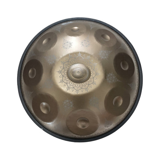 Lighteme Mini Handpan High-end Stainless Steel Handmade Kurd Scale G Minor 9 Notes 18 Inches - Available in 432 Hz and 440 Hz, Laser engraved Mandala pattern. Never fade.