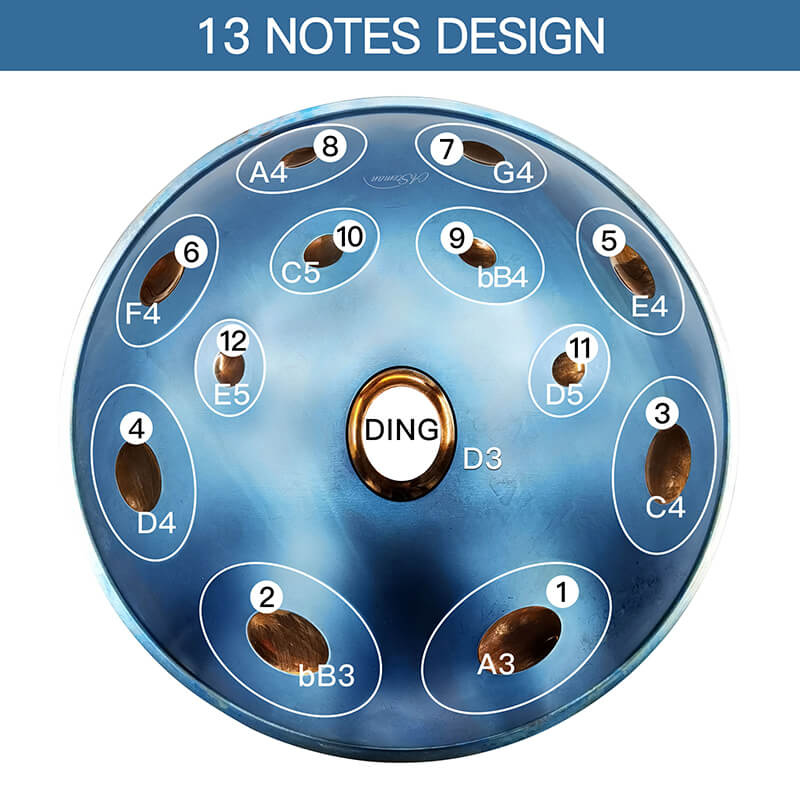 AS TEMAN Handpan NJ Star 13 Notes D Minor Scale Blue hangdrum with gift set