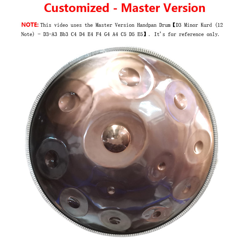 Lighteme Customized D3 Minor Master Version / Standard Version High-end Stainless Steel Handpan Drum, Available in 432 Hz and 440 Hz, 22 Inch 9/10/12/13/14/15/16 Notes Professional Performances