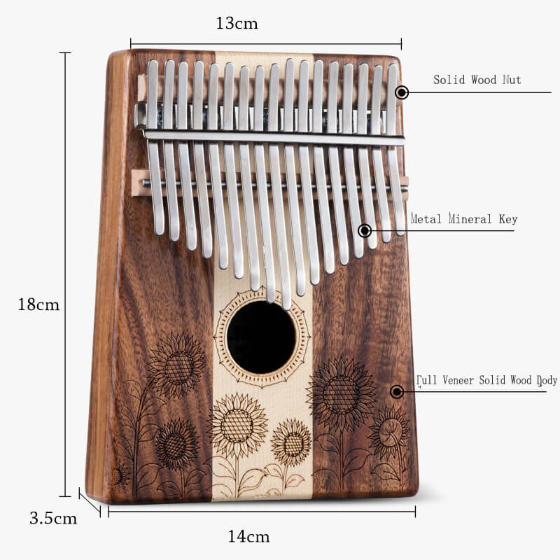 Lighteme 17 Key Hollow Kalimba Thumb Piano, Acacia & Maple 3 In 1 Round Hole Opening Box Resonace Trepanning C Tone Sun Flower Kalimba Instrument
