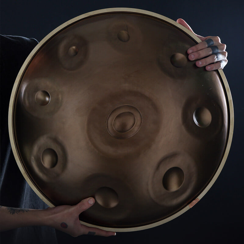 Lighteme Level A Upgrade Bronze Kurd Scale D Minor 22 Inch 9/10 Notes Nitride Steel Handpan Drum, Available in 440 Hz, High-end Percussion Instrument