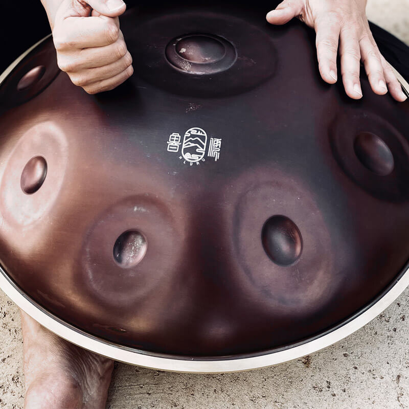 Lighteme Level A Upgrade Bronze Kurd Scale D Minor 22 Inch 9/10 Notes Nitride Steel Handpan Drum, Available in 440 Hz, High-end Percussion Instrument