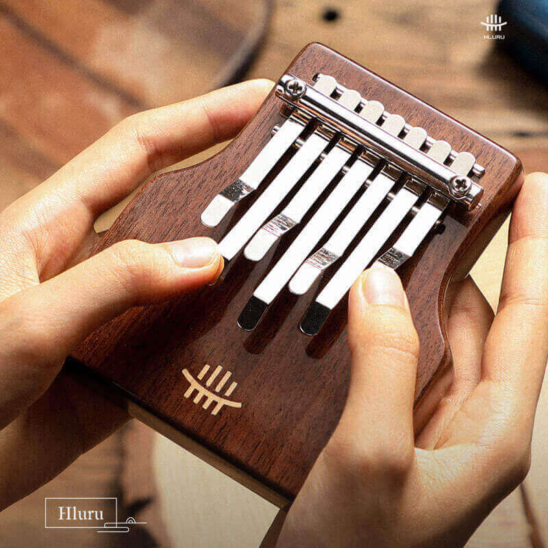 Lighteme Mini 7 Key Chord Hollow Thumb Piano Kalimba, American Black Walnut Box Resonace Portable Finger Piano C Tone With a Hole at The Bottom