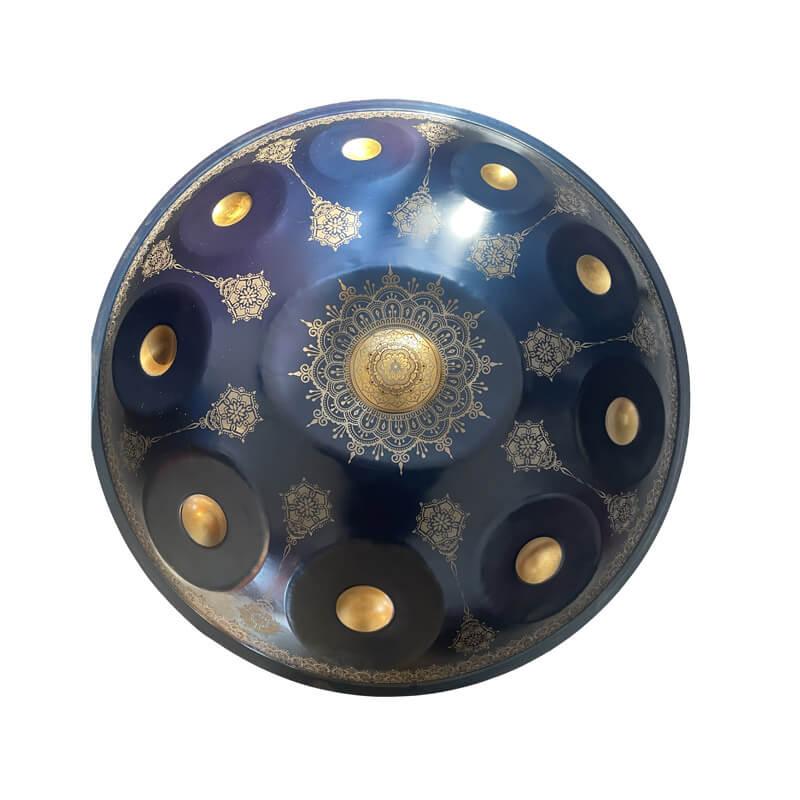 Lighteme Royal Garden Handpan Drum, Available in 432 Hz and 440 Hz, Handmade Kurd Scale / Celtic Scale D Minor 22 Inch 9/10/12 Notes Featured High-end Nitride Steel Percussion Instrument - Gold-plated Sound Area, Laser engraved Mandala pattern