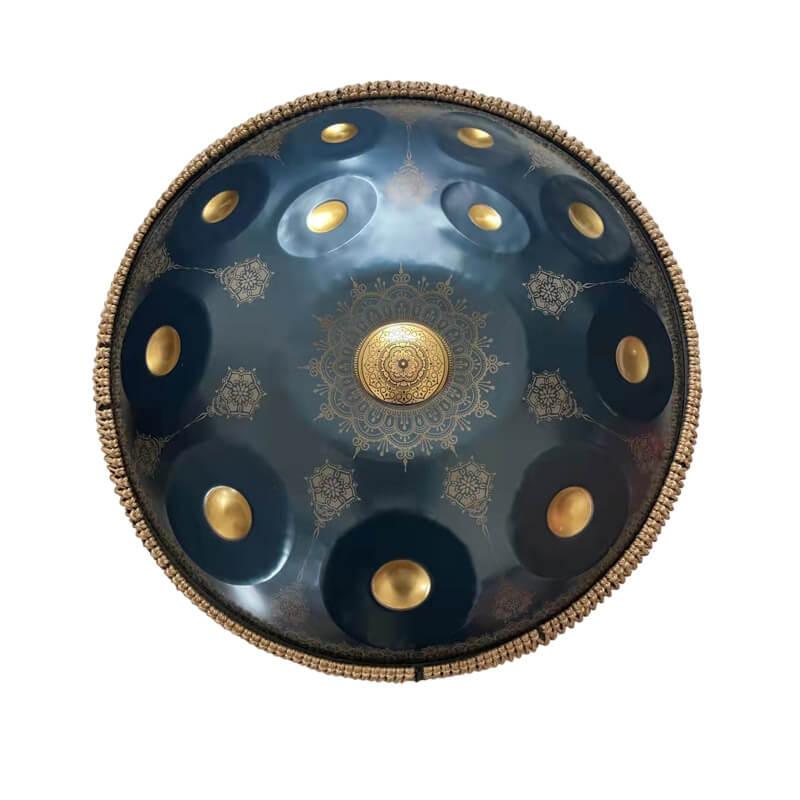 Lighteme Royal Garden Handpan Drum, Available in 432 Hz and 440 Hz, Handmade Kurd Scale / Celtic Scale D Minor 22 Inch 9/10/12 Notes Featured High-end Nitride Steel Percussion Instrument - Gold-plated Sound Area, Laser engraved Mandala pattern