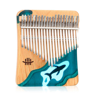 Lighteme 21 Key Flat Board Kalimba Thumb Piano, C Major Beech + Epoxy Resin Single Board Arc Chamfering C Tone Finger Kalimba Instrument (Deep Sea Blue Whale)