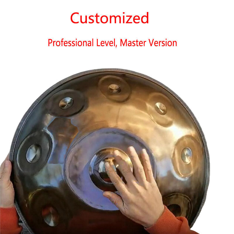 Lighteme Customized G2 Double bass / G3 Hijaz Master Version High-end Stainless Steel Handpan Drum, Available in 432 Hz and 440 Hz, 22 Inch 3/12/13/16/17 Notes Professional Performances Percussion Instrument