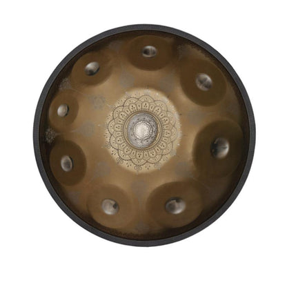 Lighteme Royal Garden Mini Handpan Drum Handmade Kurd Scale G Minor 18 Inch 9 Notes, Available in 432 Hz and 440 Hz, Featured High-end Stainless Steel Percussion Instrument - Gold-plated Sound Area, Laser engraved Mandala pattern. Never fade.