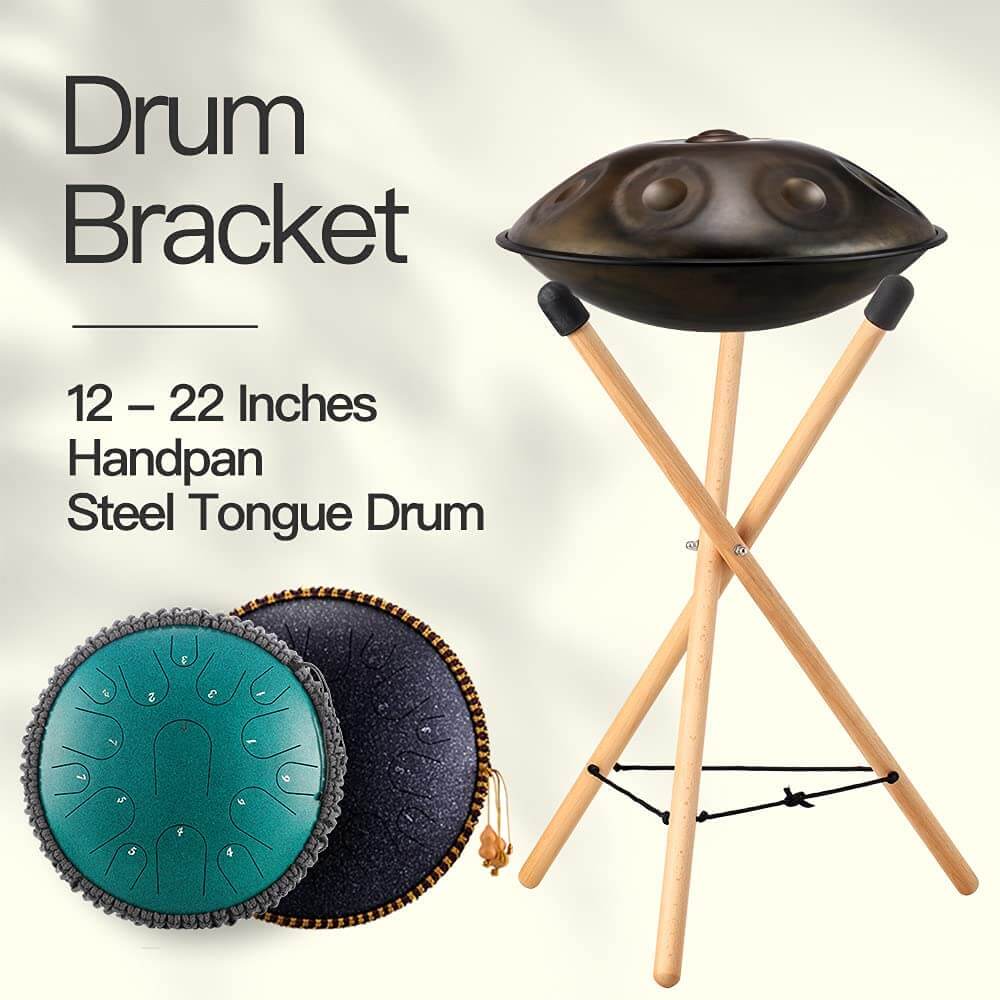 Lighteme Steel Tongue Drum Bracket, Steel Drum Handpan Stand, Solid Beech Wood Tripod Structure Tank Drum Holder, Ideal for 10 to 22 Inch Percussion Instrument