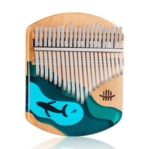 Lighteme New 21 Key Flat Board Kalimba Thumb Piano, C Major Beech + Epoxy Resin Single Board Arc Chamfering C Tone Finger Kalimba Instrument (Deep Sea Blue Whale)