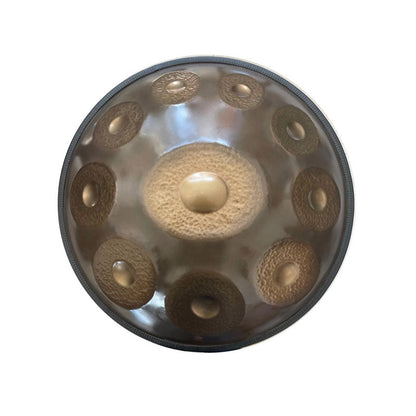 Sun God Handmade Hammered Customized D Minor Hijaz Scale 22 Inches 9/10/12 Notes Nitride Steel Handpan Drum, Available in 432 Hz and 440 Hz