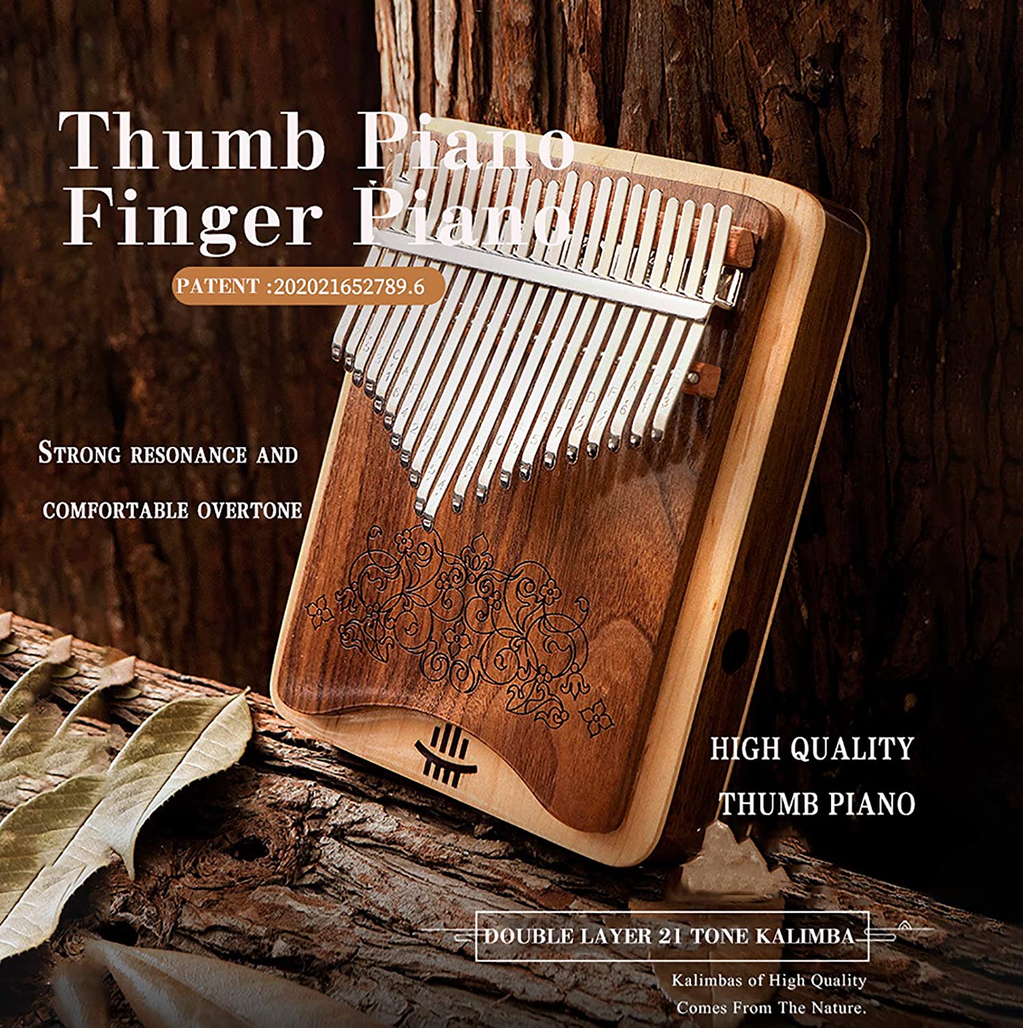 Lighteme 21 Keys Hollow Kalimba Finger Piano, Box Resonace and Plate Thumb Piano 2 in 1 Black Walnut & Maple Pocket Thumb Piano