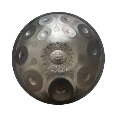 Lighteme Handpan Drum High-end 22 Inch 12 Notes Kurd Scale D Minor, Available in 432 Hz and 440 Hz, Featured High-end Stainless Steel Percussion Instrument - Laser engraved Mandala pattern. Never fade.
