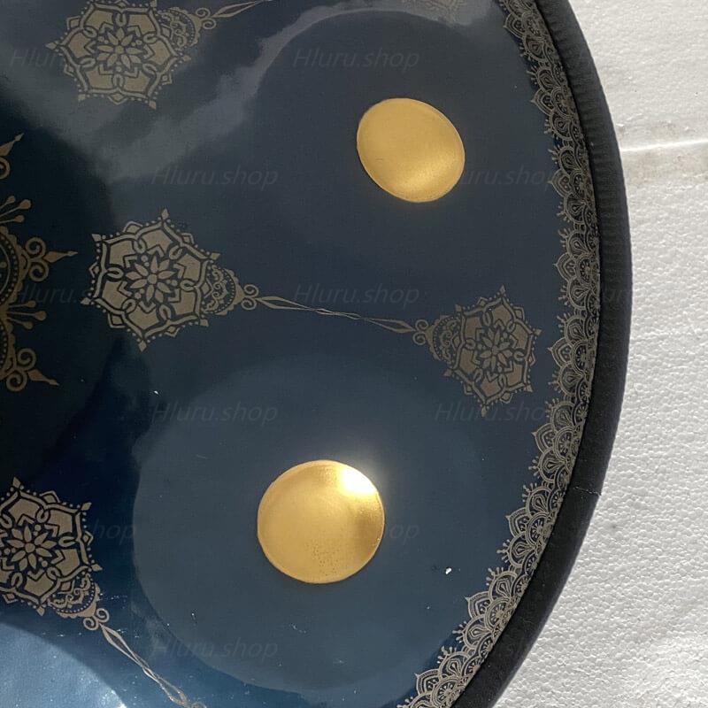 Lighteme Royal Garden Customized Nitride Steel HandPan Drum C# Annaziska Scale 22 In 9 Notes, Available in 432 Hz and 440 Hz - Gold-plated Sound Area, Laser engraved Mandala pattern. Never fade.