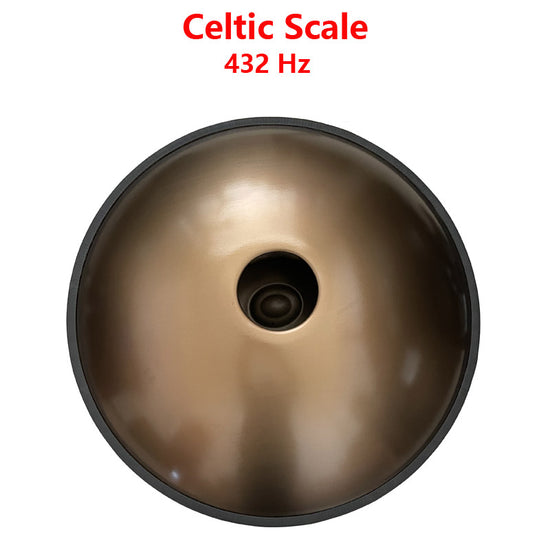 Lighteme Royal Garden Handpan Drum, Available in 432 Hz and 440 Hz, Handmade Kurd Scale / Celtic Scale D Minor 22 Inch 9/10/12 Notes Featured High-end Stainless Steel Percussion Instrument - Gold-plated Sound Area, Laser engraved Mandala pattern.