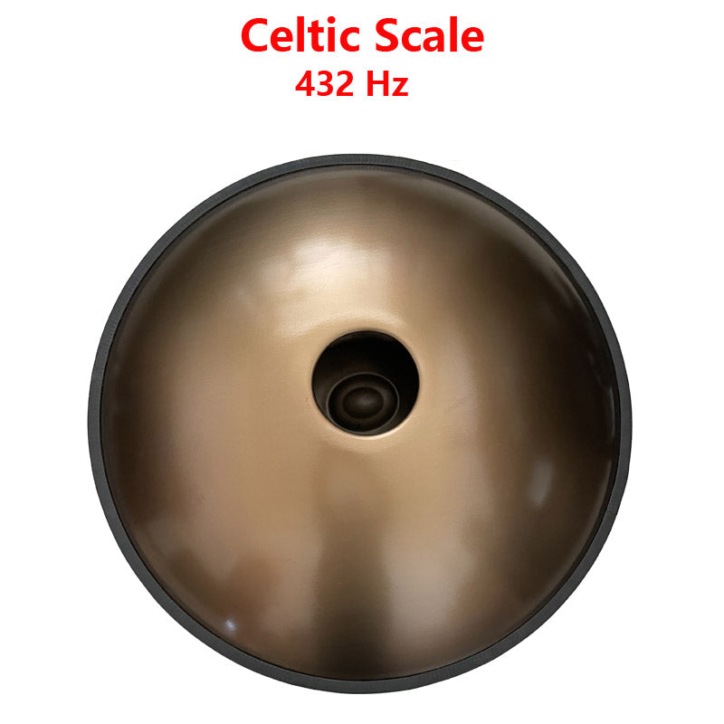 Lighteme Royal Garden Handpan Drum, Available in 432 Hz and 440 Hz, Handmade Kurd Scale / Celtic Scale D Minor 22 Inch 9/10/12 Notes Featured High-end Stainless Steel Percussion Instrument - Gold-plated Sound Area, Laser engraved Mandala pattern.