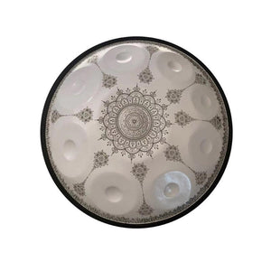 Open image in slideshow, Handmade Customized HandPan Drum D Minor Amara Scale 22 Inch 9 Notes Featured, Available in 432 Hz and 440 Hz, High-end Stainless Steel Percussion Instrument - Laser engraved Mandala pattern. Never fade.
