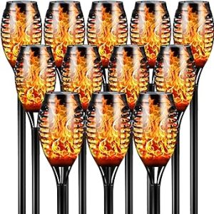 Lighteme 12 Pack Mini Solar Torch Light with Dancing Flickering Flame Lights Auto On/Off