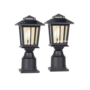 Lighteme 2 Pack Aluminum Solar Post/Fence Lights Outdoor. Wood 4X4 Solar Post Cap Lights