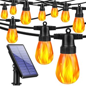 Lighteme 27Ft Solar Flickering LED Bulbs - Solar Panel Powered Hanging String Lights -12 Bulbs