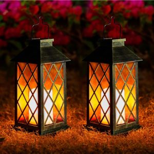 Lighteme Solar Candle Lanterns Outdoor. 2 Pack Waterproof. LED Lanterns Solar Powered with Handle. Flickering Flameless Candle Lights