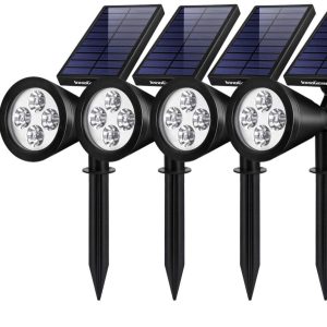 Lighteme Solar SpotLights Outdoor. Waterproof Solar Powered Landscape 2-in-1 Wall Light Auto On/Off . Pack of 4