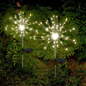 (2 Pack) Lighteme Solar Garden Firework Lights Solar Powered String Light with 2 Lighting Modes Twinkling and Steady