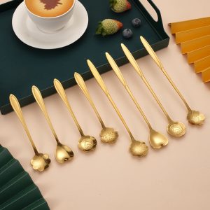Lighteme Golden Flower Dessert Spoon 8pcs Set