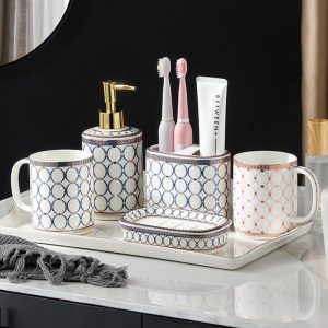 Lighteme Circle Print Gold Ceramic Bathroom Set