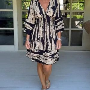 Lighteme V-Neck Bohemian Maxi Dress