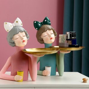 Lighteme Bowknot Coffee Girl Resin Storage Decoration