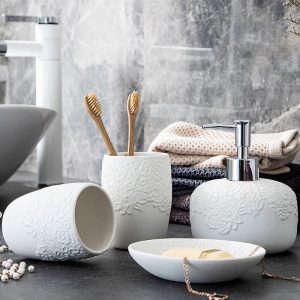 Lighteme Embossed Ceramic Bathroom Set
