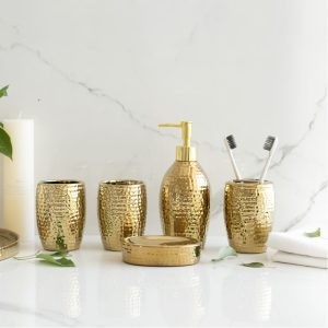 Lighteme Gold Embossed Ceramic Bathroom Set