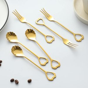Lighteme Hollow Heart Shaped Dessert Spoon & Fork