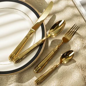 Lighteme Light Luxury Embossed Flatware 4Pcs Set
