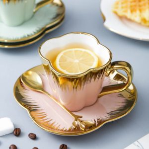 Lighteme Petal Gold Edge Ceramic Cup and Saucer