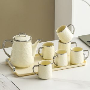 Lighteme Silver Edge Ceramic Teapot Set