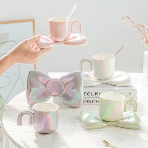Lighteme Spring Bowknot Ceramic Cup and Saucer