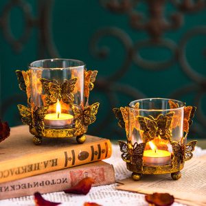 Lighteme Vintage Butterfly Glass Candle Holder