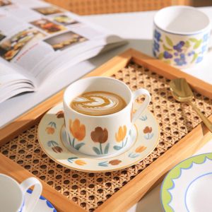 Lighteme Vintage Flower Pattern Ceramic Cup and Saucer