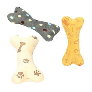 Lighteme Pet Dog Squeak Toy Cartoon Bone Shaped Plush Chew Toy (3 colors)